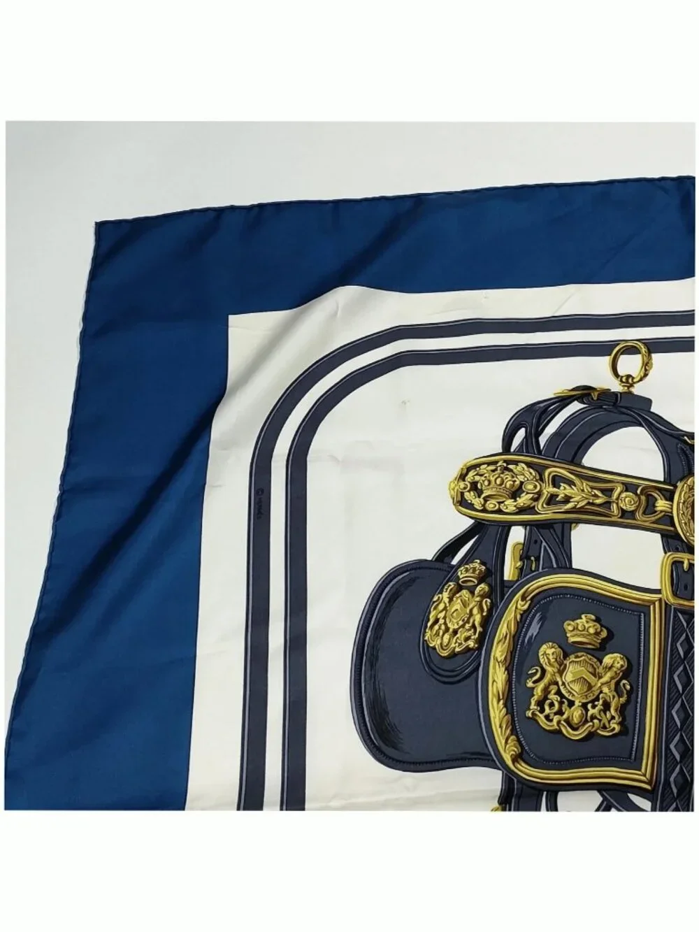 Authentic Hermès Brides de Gala Silk Scarf Blue Gold Equestrian Print Square 90 - Picture 6 of 10